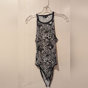 TopShop Black and White Backless Bodysuit Leopard Print